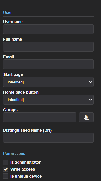 Window to create an LDAP user