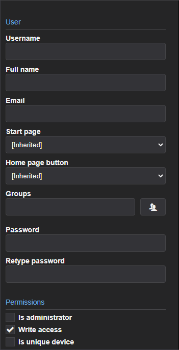 Window to create a Mobile user
