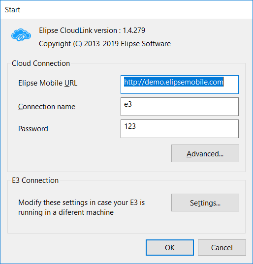 Janela de configuração do Elipse CloudLink